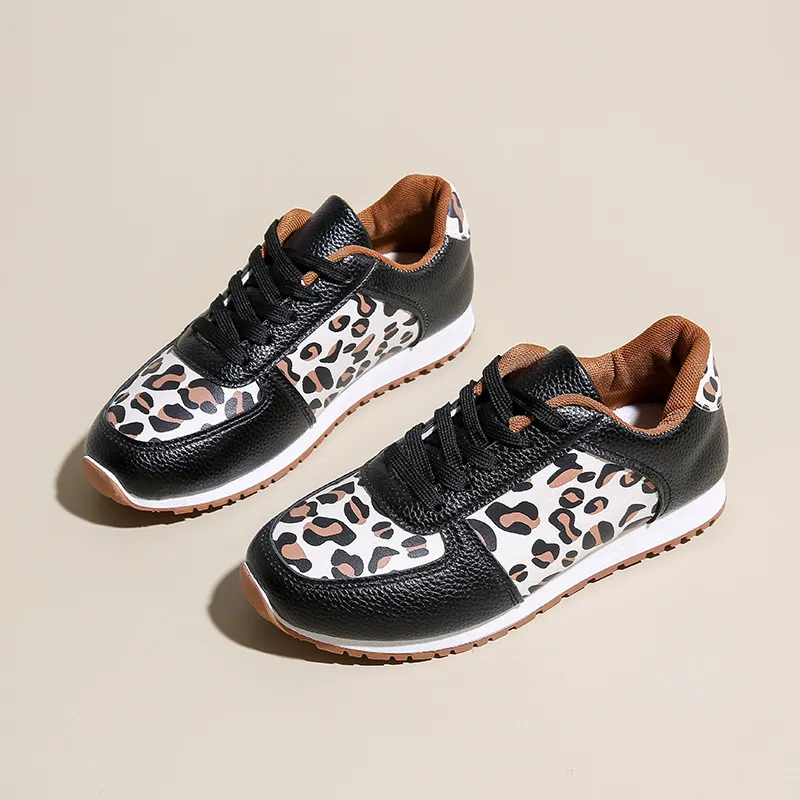 Leopard Round Toe Lace Up Sneakers - Image 2