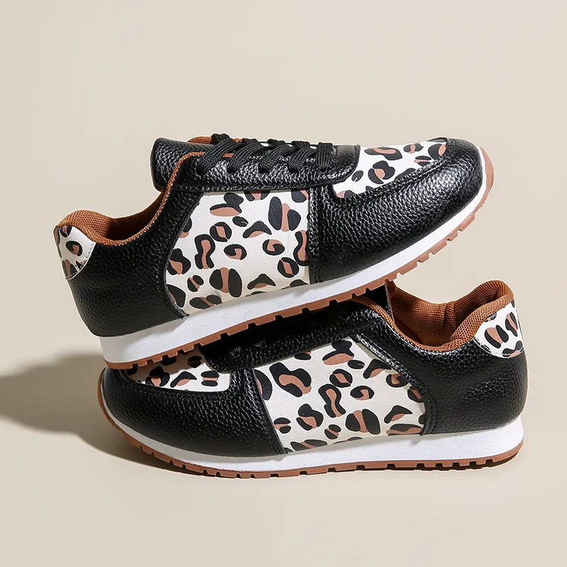 Leopard Round Toe Lace Up Sneakers - Image 3