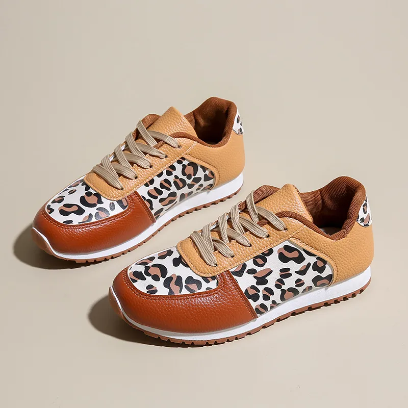 Leopard Round Toe Lace Up Sneakers - Image 4