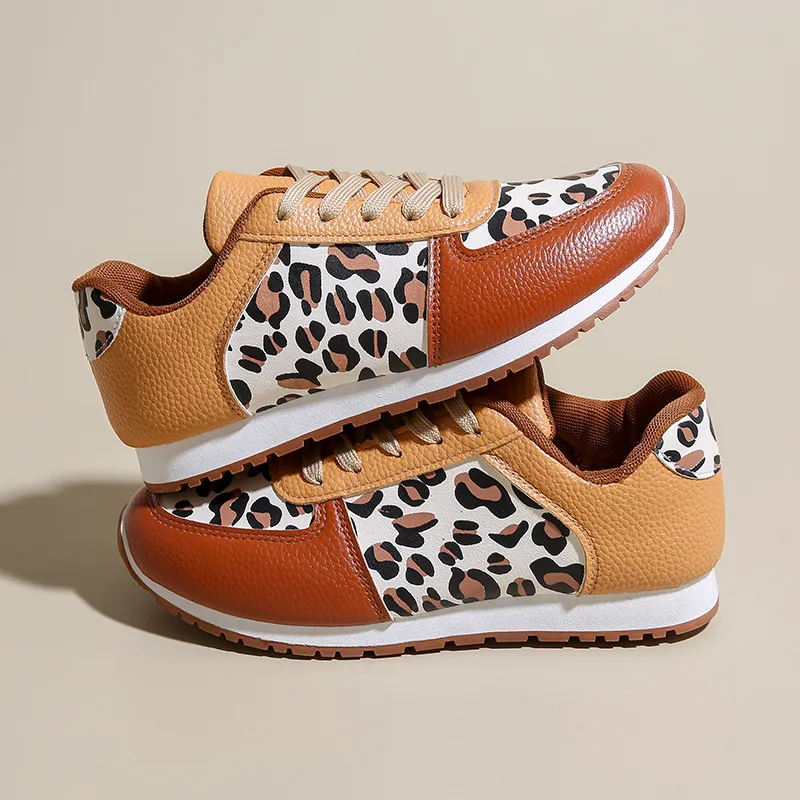 Leopard Round Toe Lace Up Sneakers - Image 5