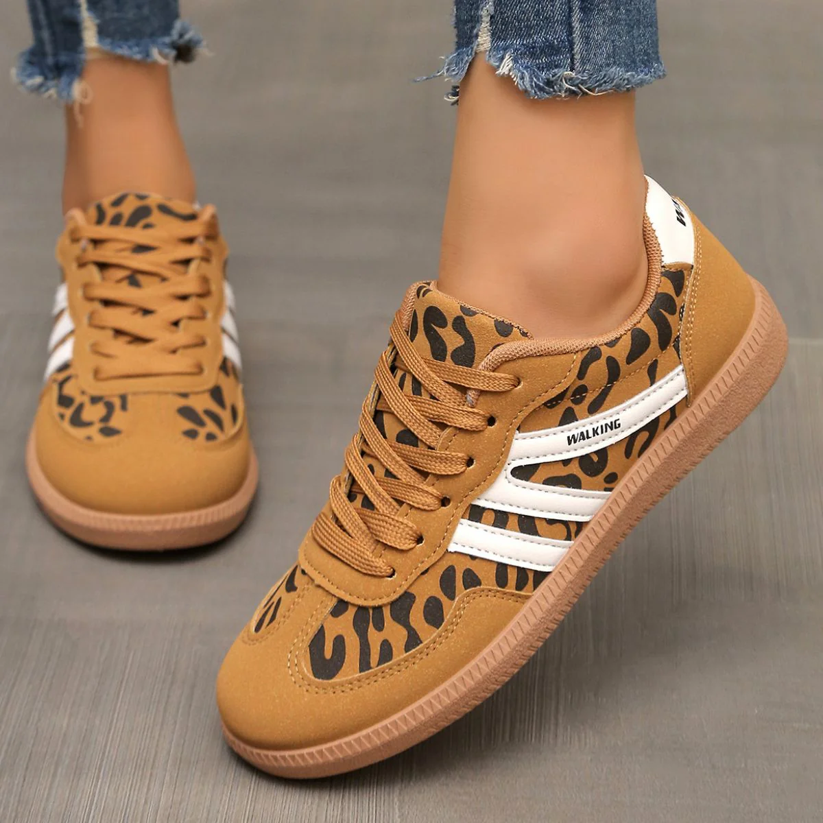Leopard Round Toe Lace Up Sneakers - Image 2