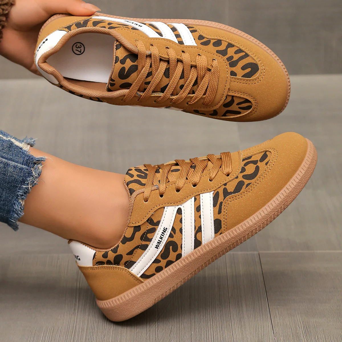 Leopard Round Toe Lace Up Sneakers - Image 3