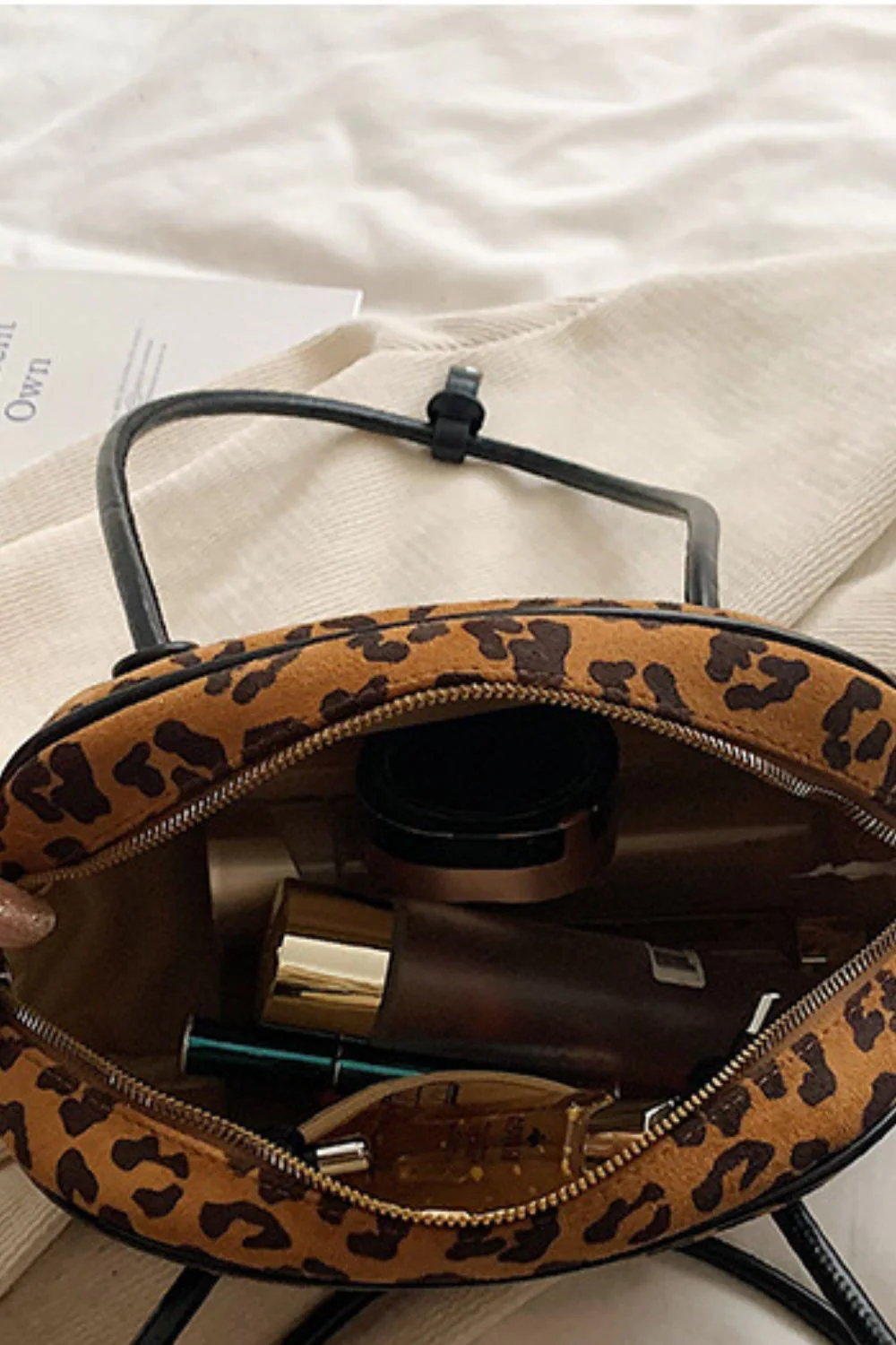 Leopard Suede Medium Shoulder Bag - Image 2
