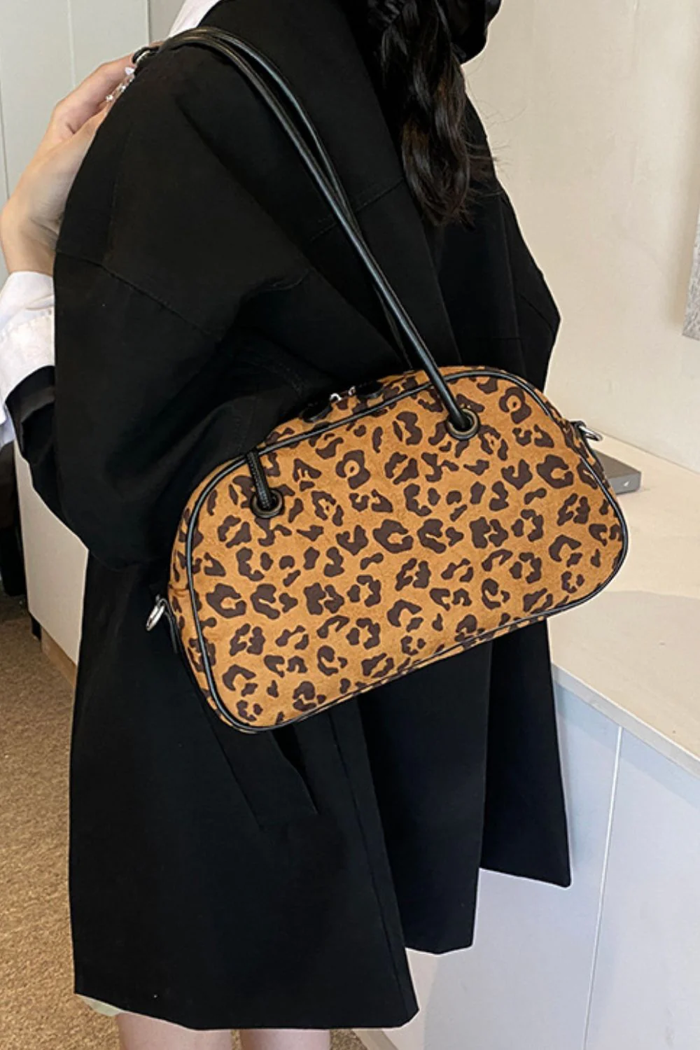 Leopard Suede Medium Shoulder Bag - Image 4