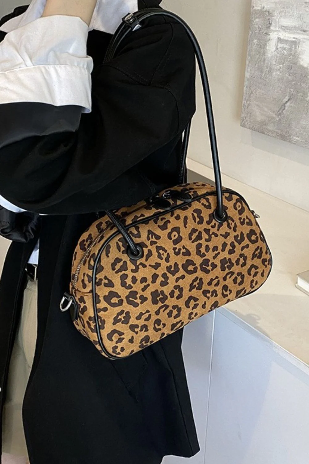 Leopard Suede Medium Shoulder Bag - Image 5