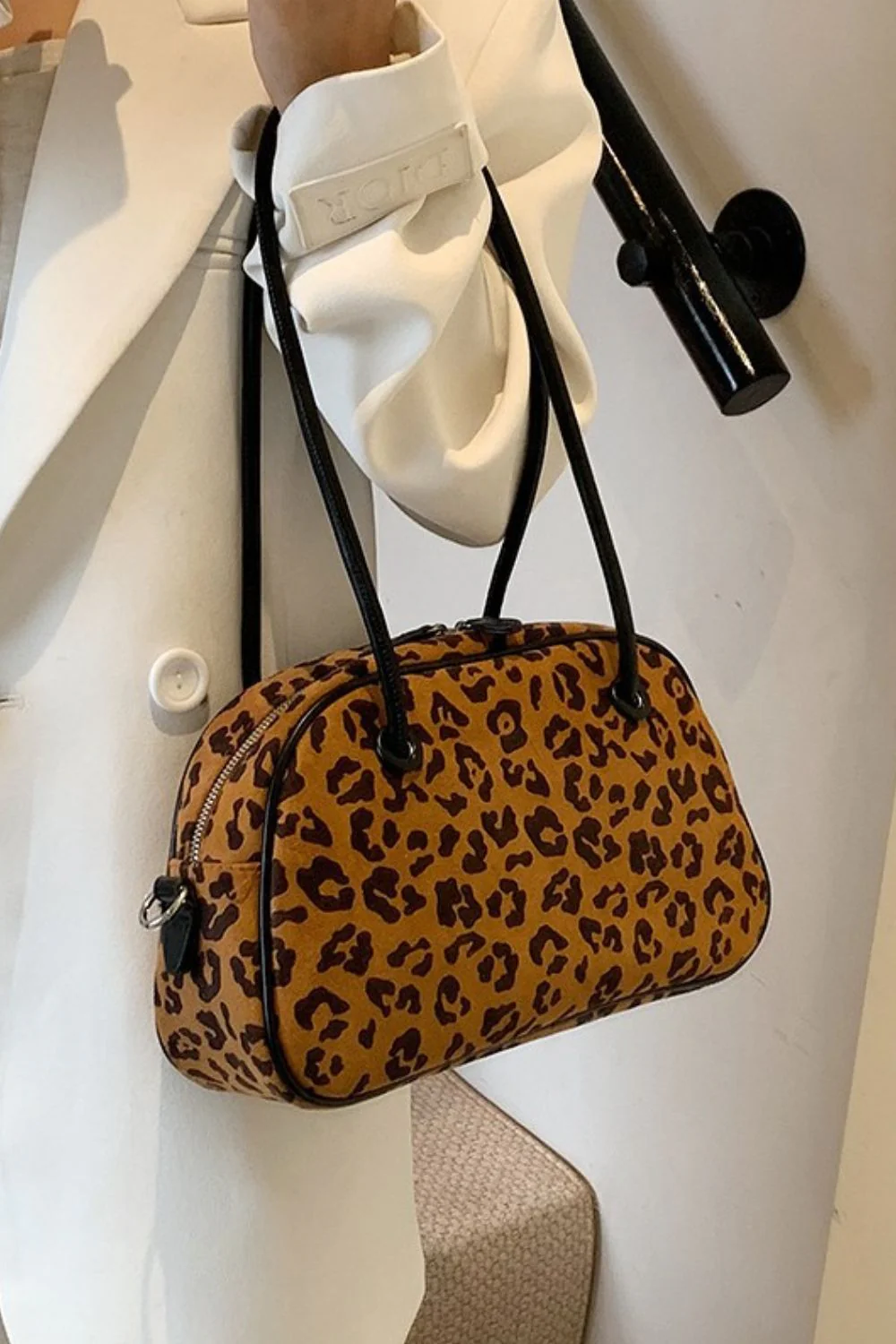 Leopard Suede Medium Shoulder Bag - Image 6