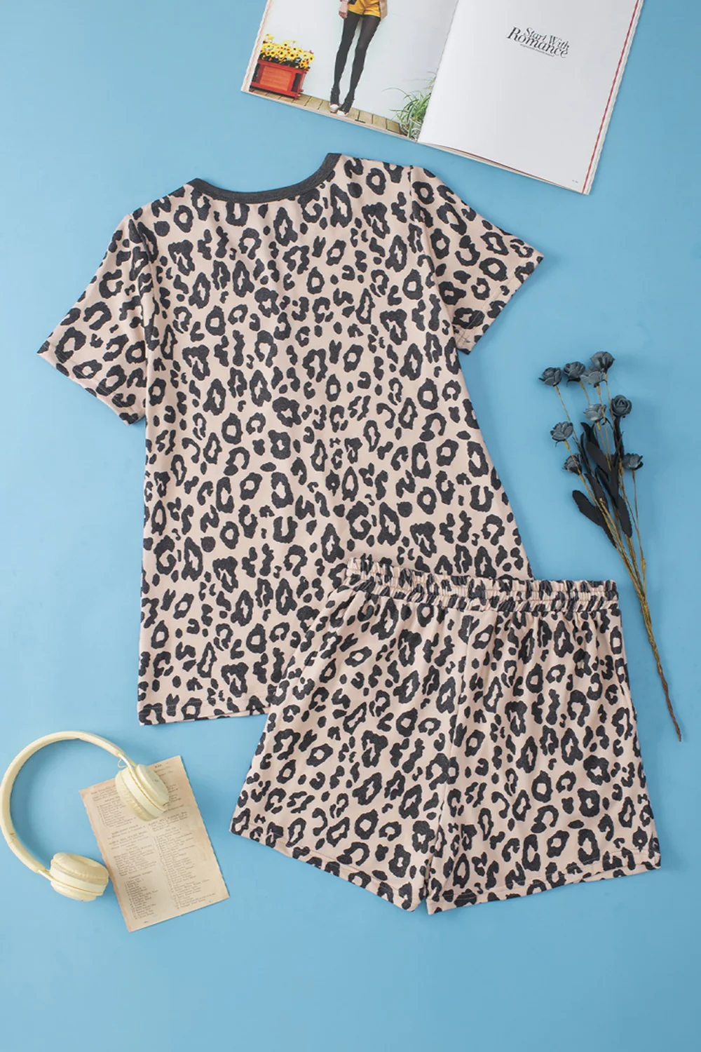 Leopard V-Neck Top and Shorts Set - Image 3