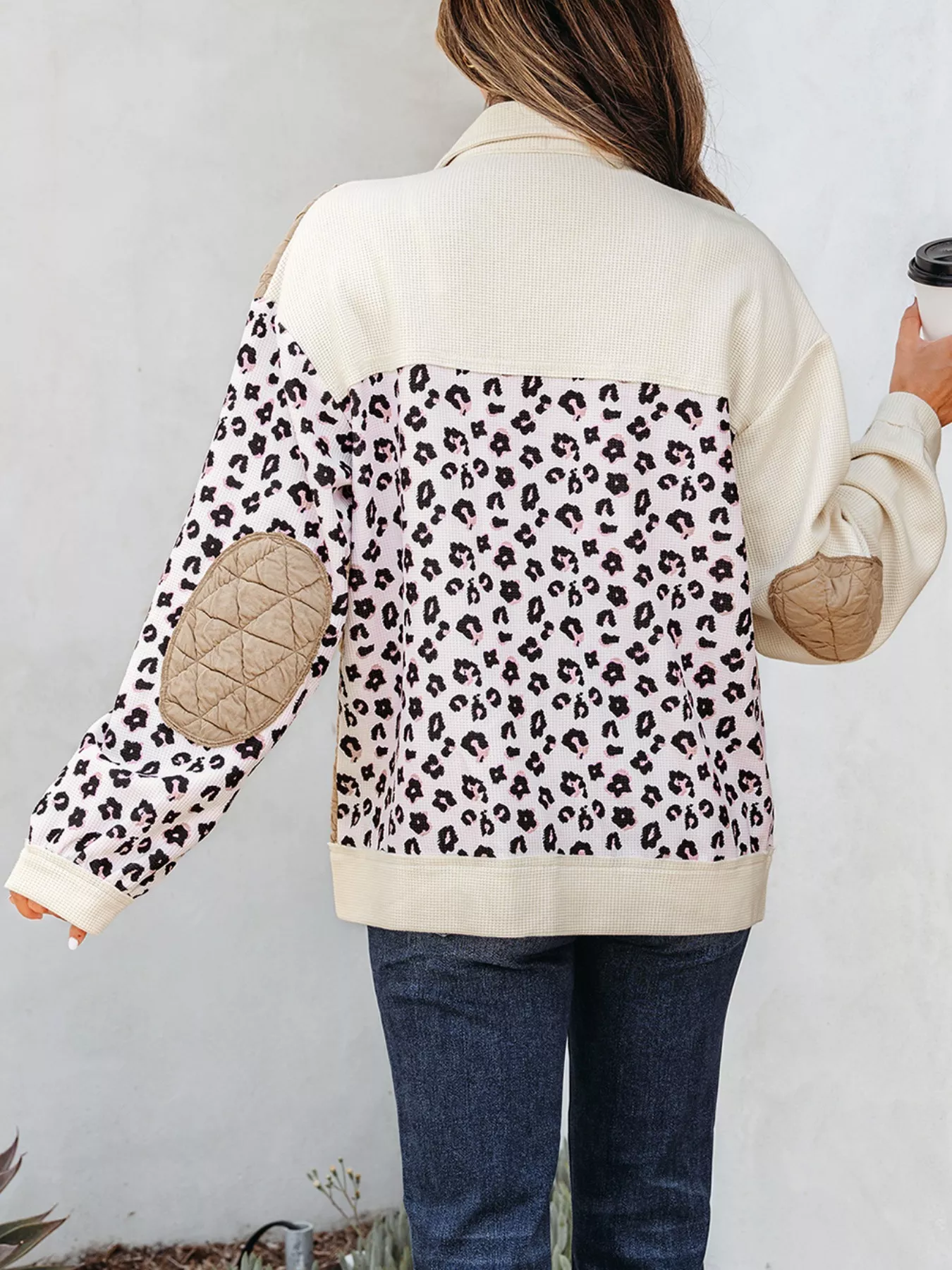 Leopard Waffle Quilted Patchwork Button Front Jacket - Image 4