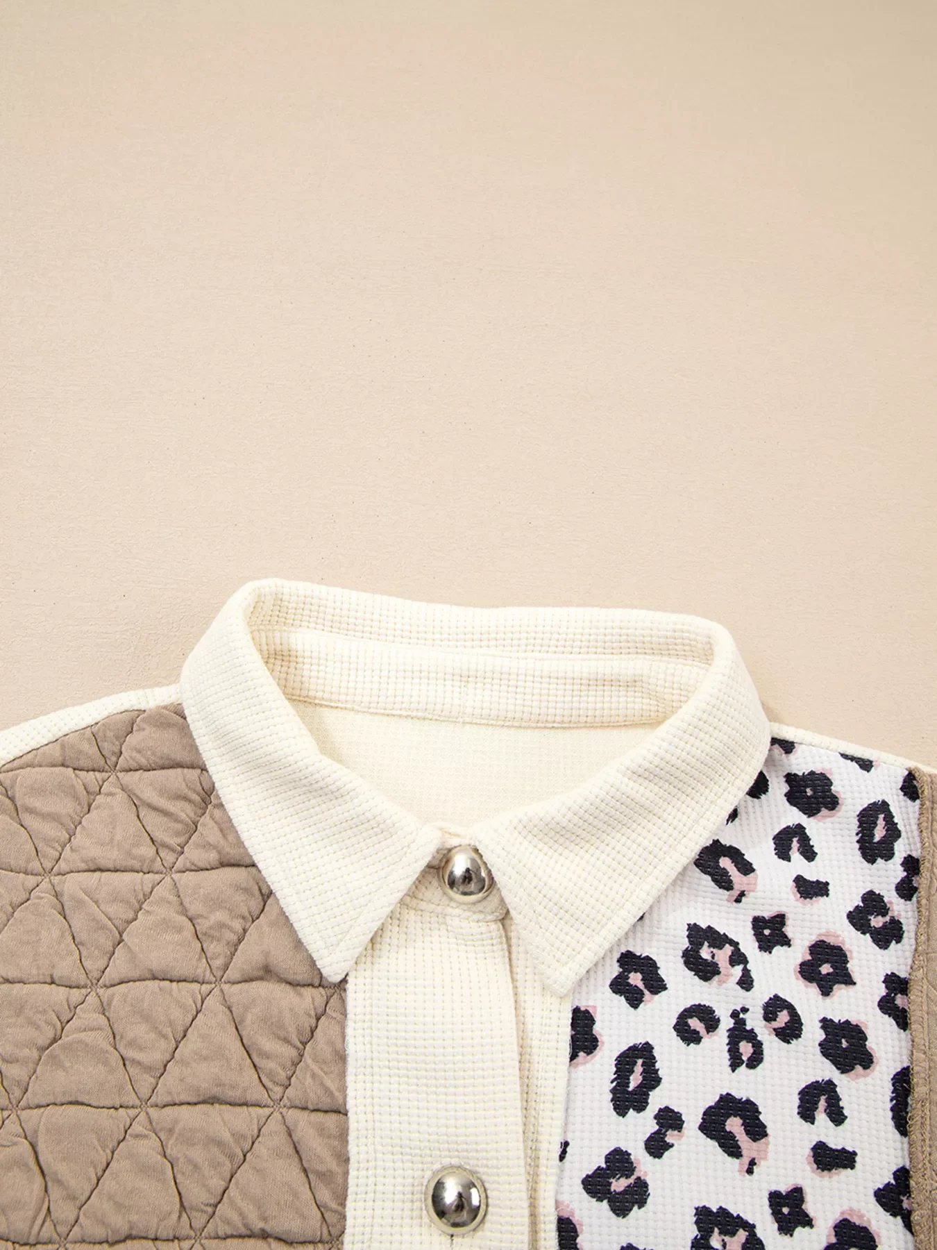 Leopard Waffle Quilted Patchwork Button Front Jacket - Image 7