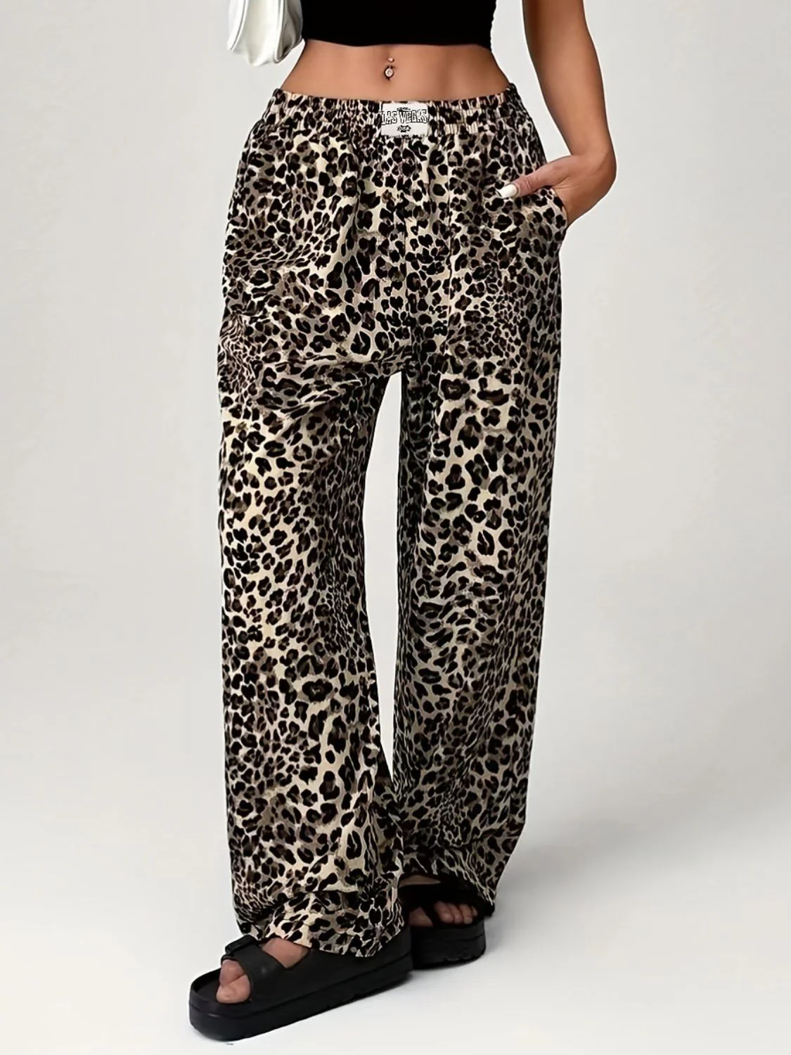 Leopard Wide Leg Pants with Pockets - Image 5