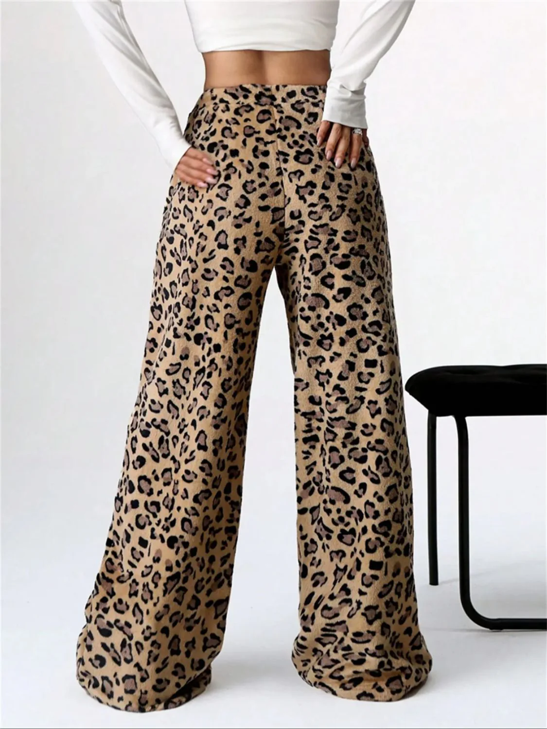 Leopard Wide Leg Plush Pants - Image 2