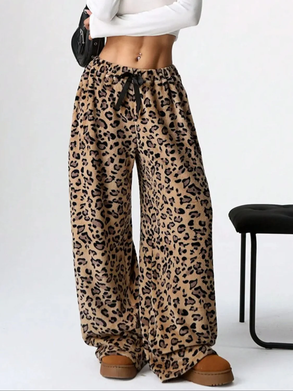 Leopard Wide Leg Plush Pants - Image 3