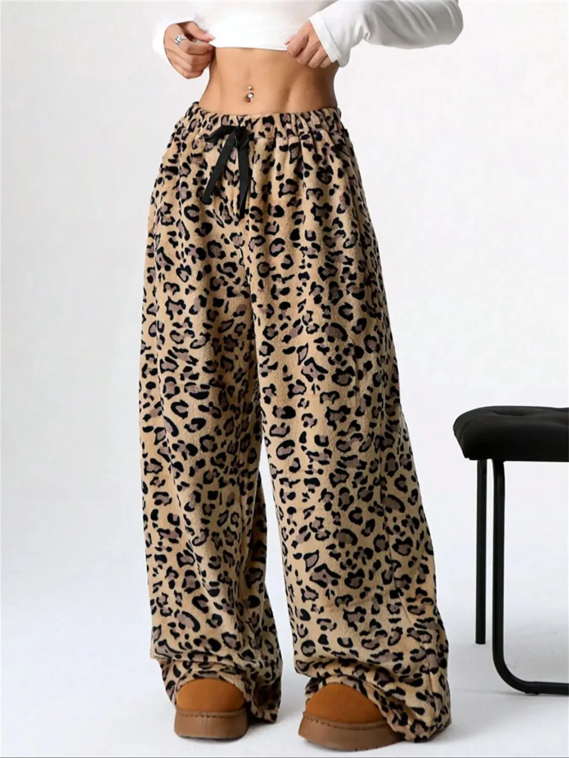 Leopard Wide Leg Plush Pants - Image 4