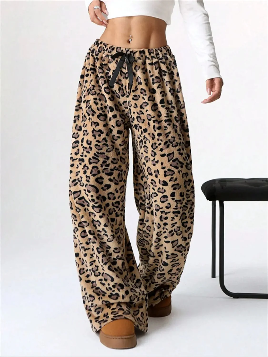 Leopard Wide Leg Plush Pants - Image 5