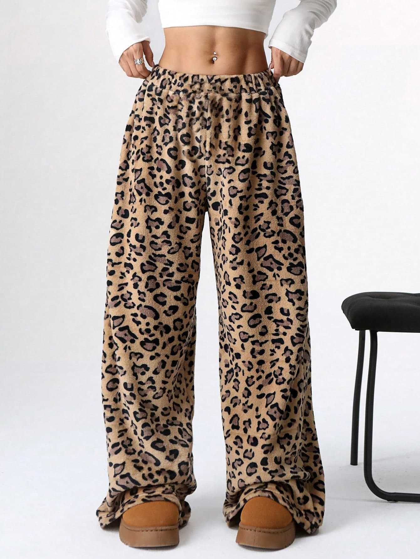 Leopard Wide Leg Plush Pants - Image 8
