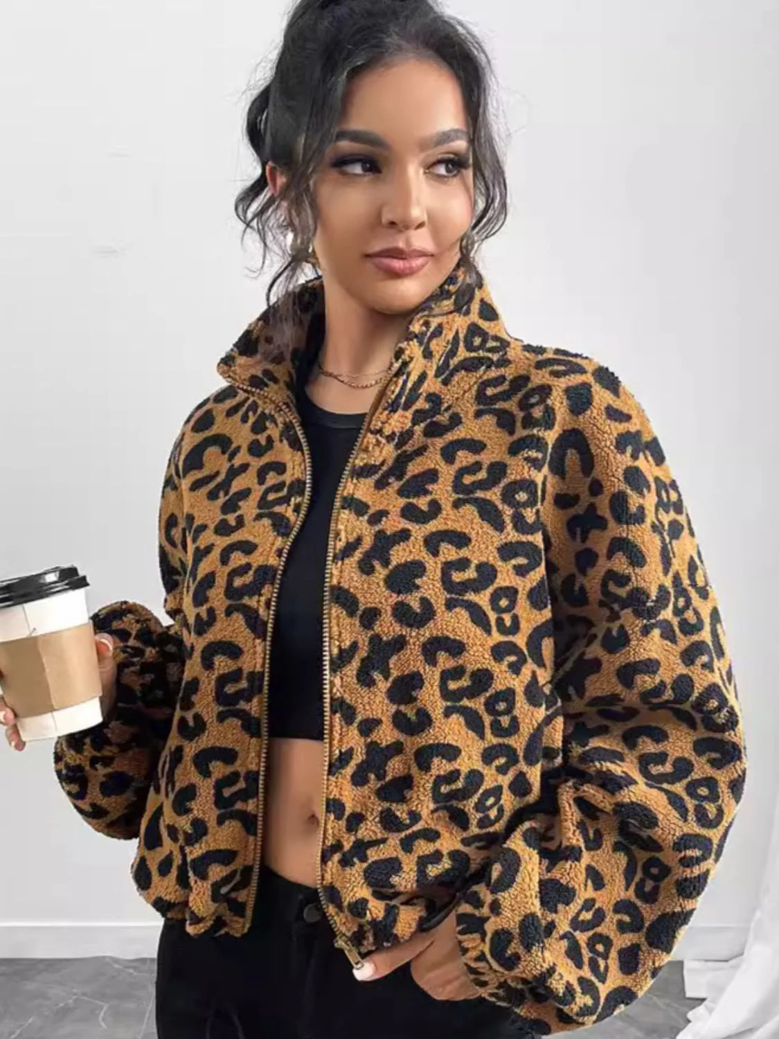 Leopard Zip Up Long Sleeve Jacket - Image 3