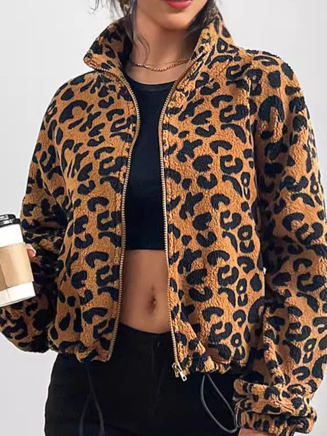 Leopard Zip Up Long Sleeve Jacket - Image 4