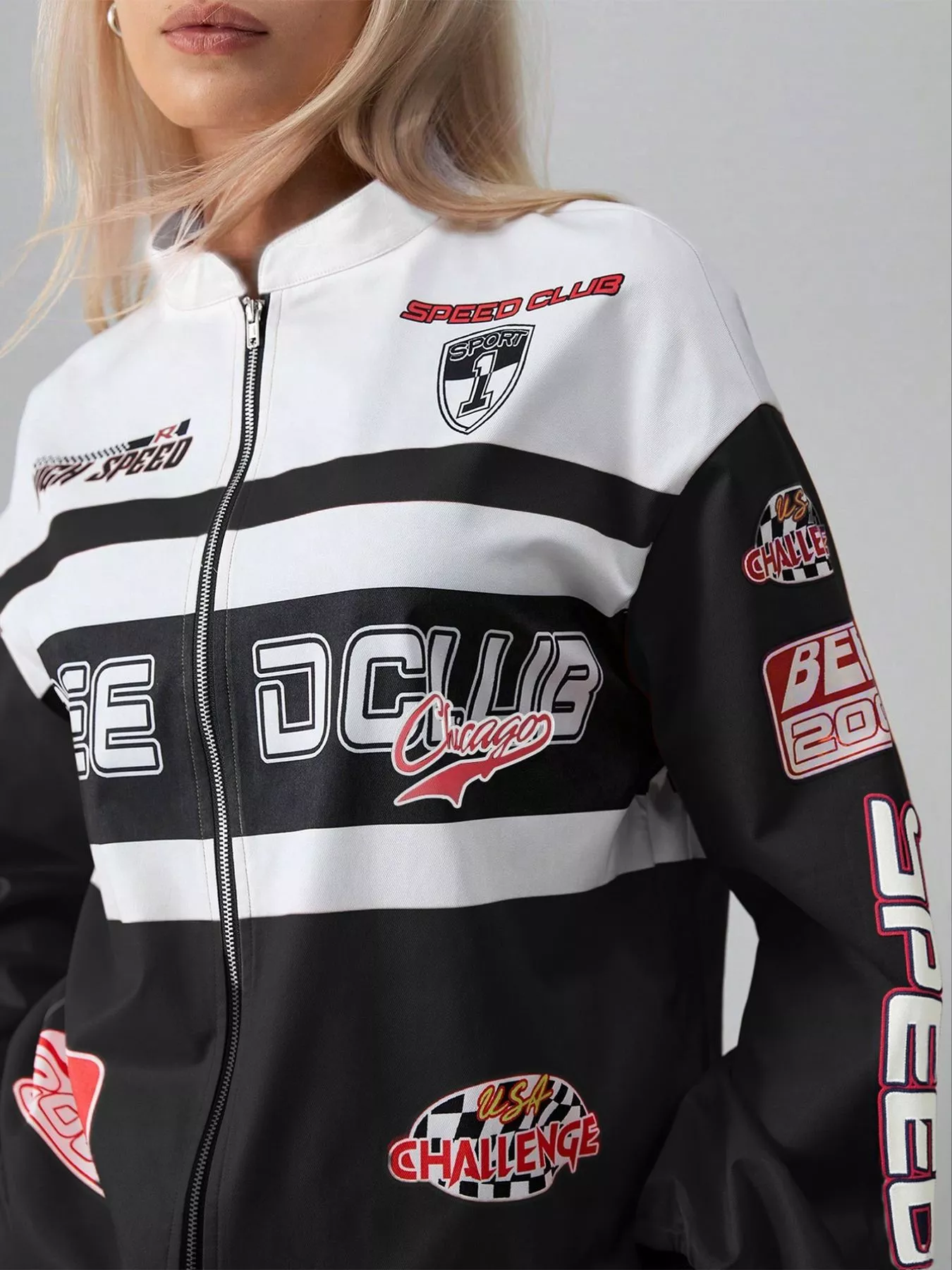 Letter Zip Up Dropped Shoulder Jacket - Image 3
