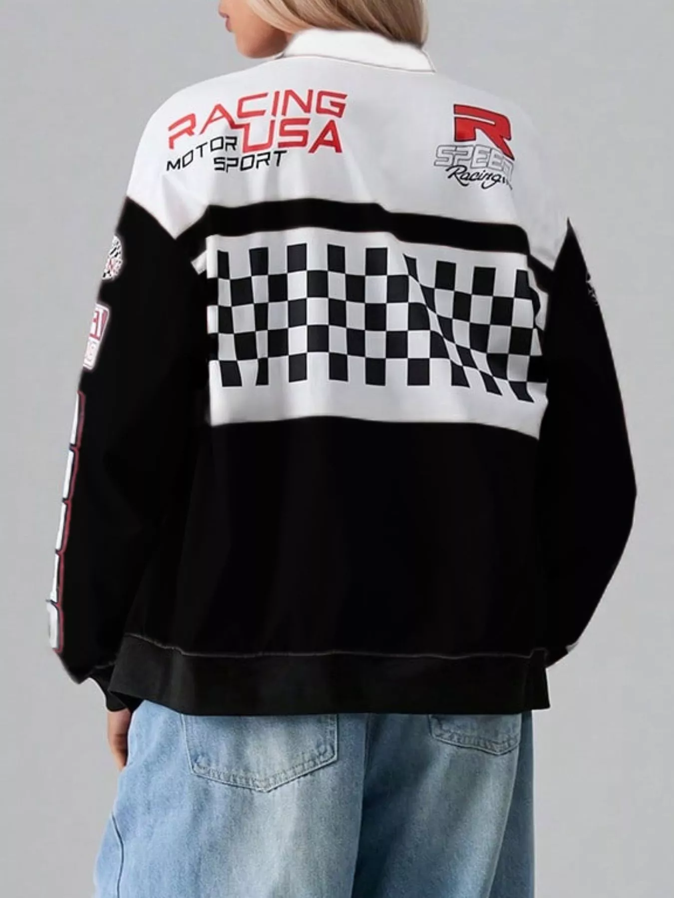 Letter Zip Up Dropped Shoulder Jacket - Image 6