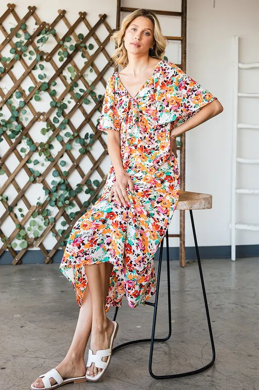 Lime 'N' Chili Floral Print Sweetheart Neck Tie Front Midi Dress - Image 5