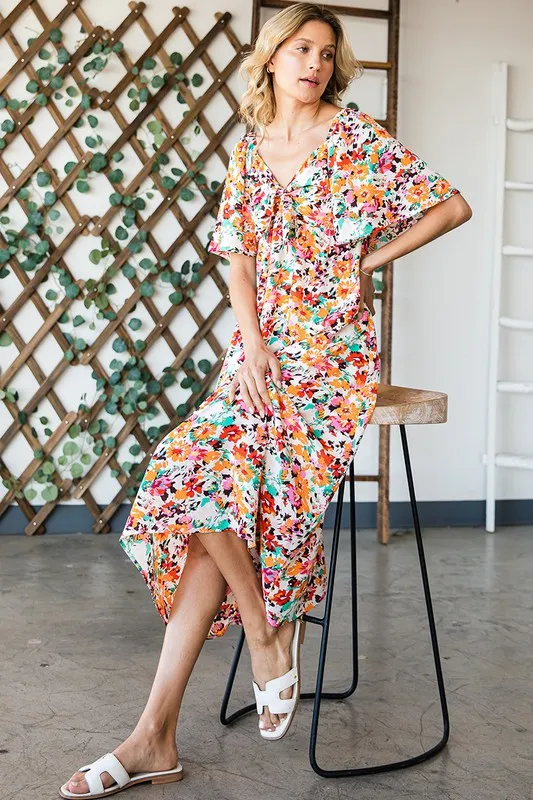 Lime 'N' Chili Floral Print Sweetheart Neck Tie Front Midi Dress - Image 6