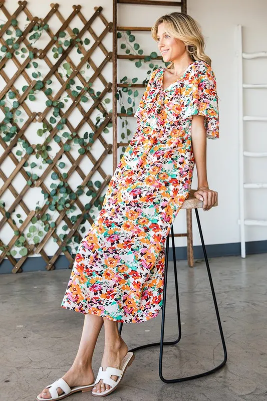 Lime 'N' Chili Floral Print Sweetheart Neck Tie Front Midi Dress - Image 7
