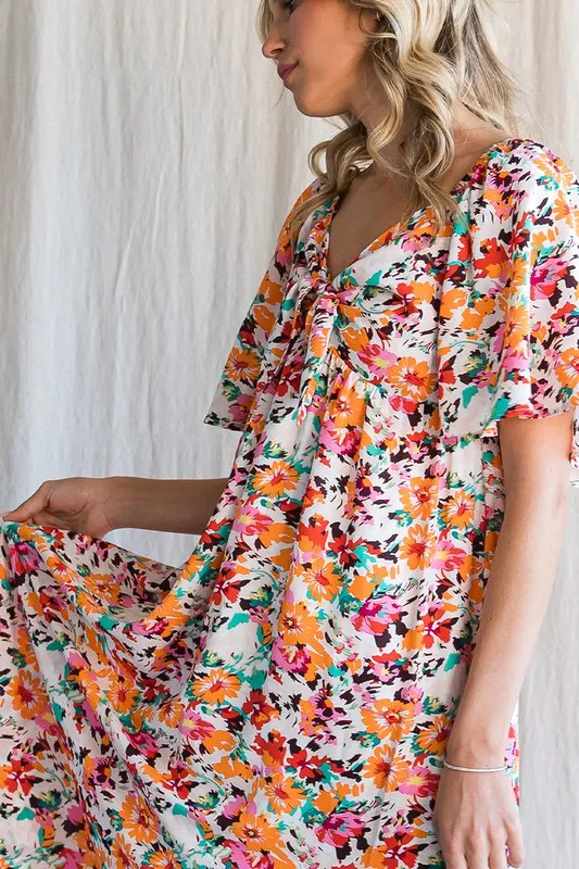 Lime 'N' Chili Floral Print Sweetheart Neck Tie Front Midi Dress - Image 8
