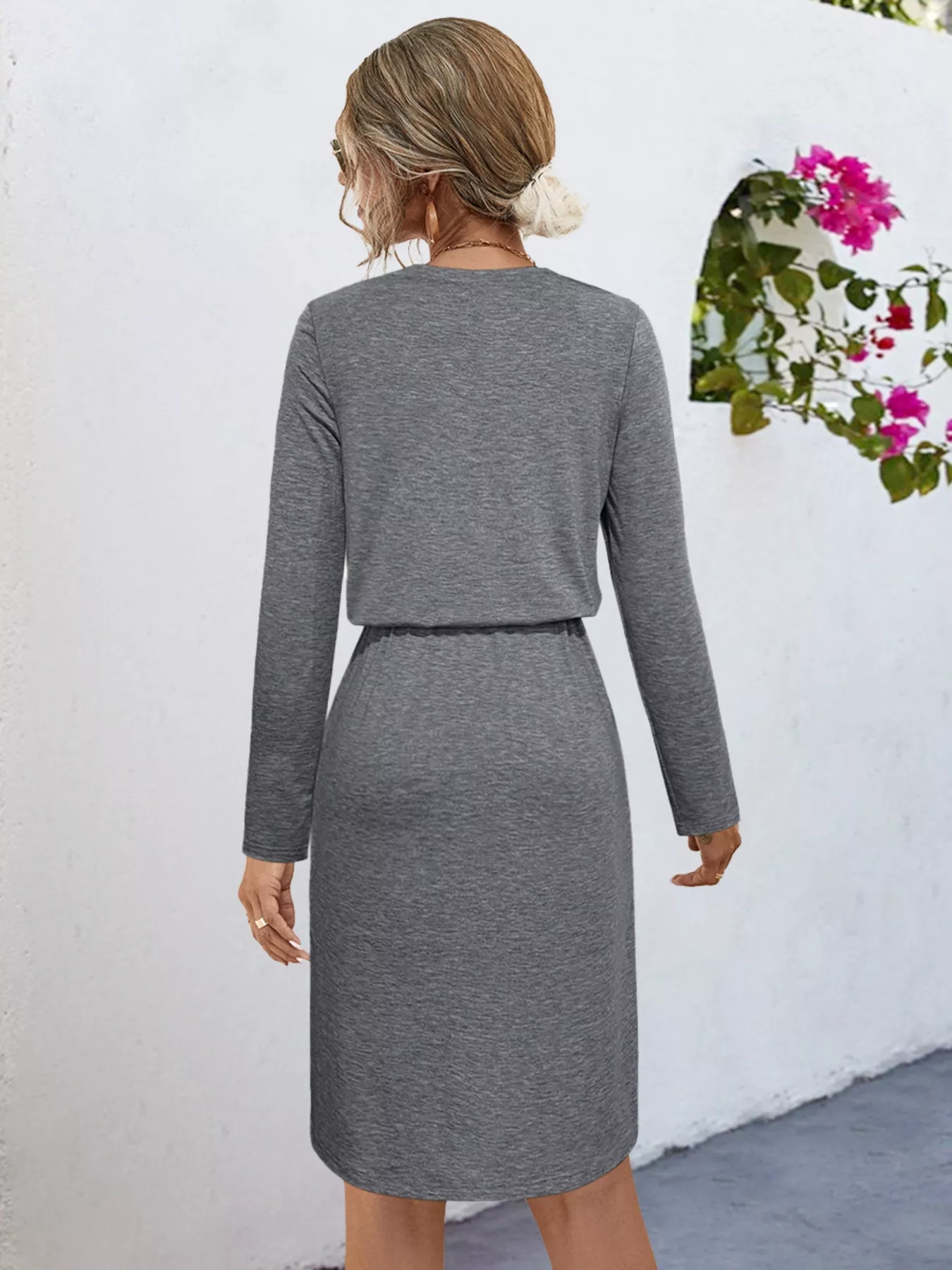 Long Sleeve Drawstring Midi Dress - Image 2
