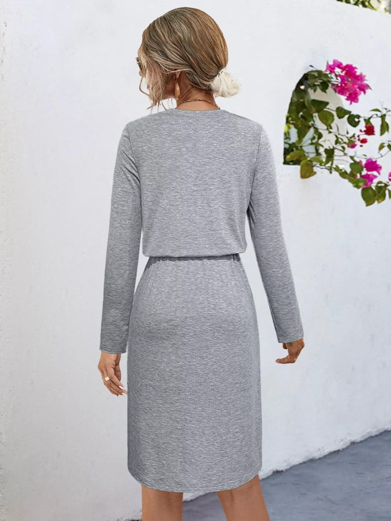 Long Sleeve Drawstring Midi Dress - Image 7