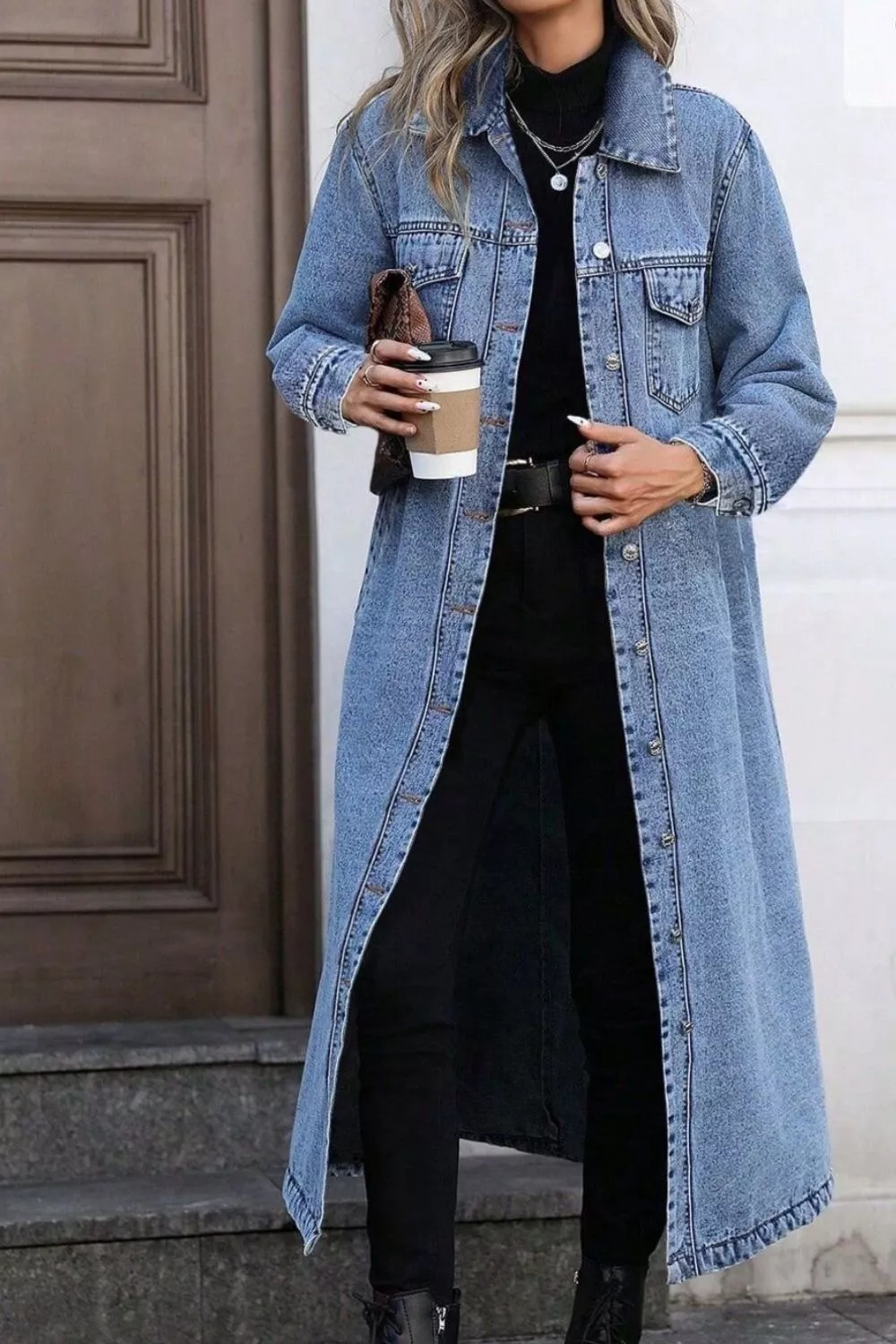 Longline Button-Front Denim Jacket - Image 2