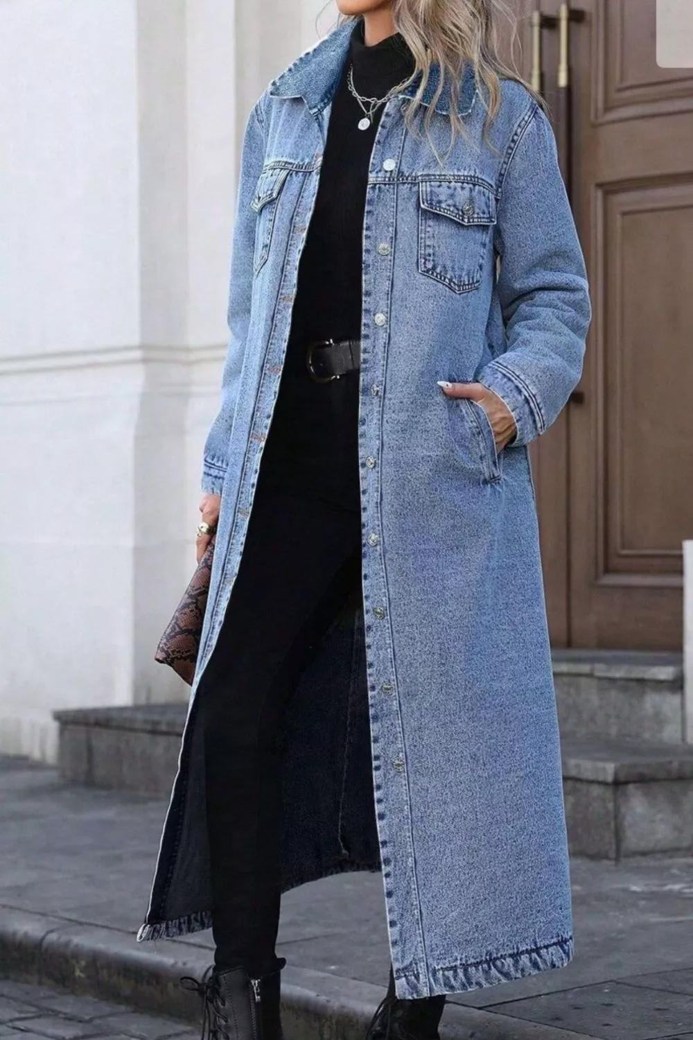 Longline Button-Front Denim Jacket - Image 3