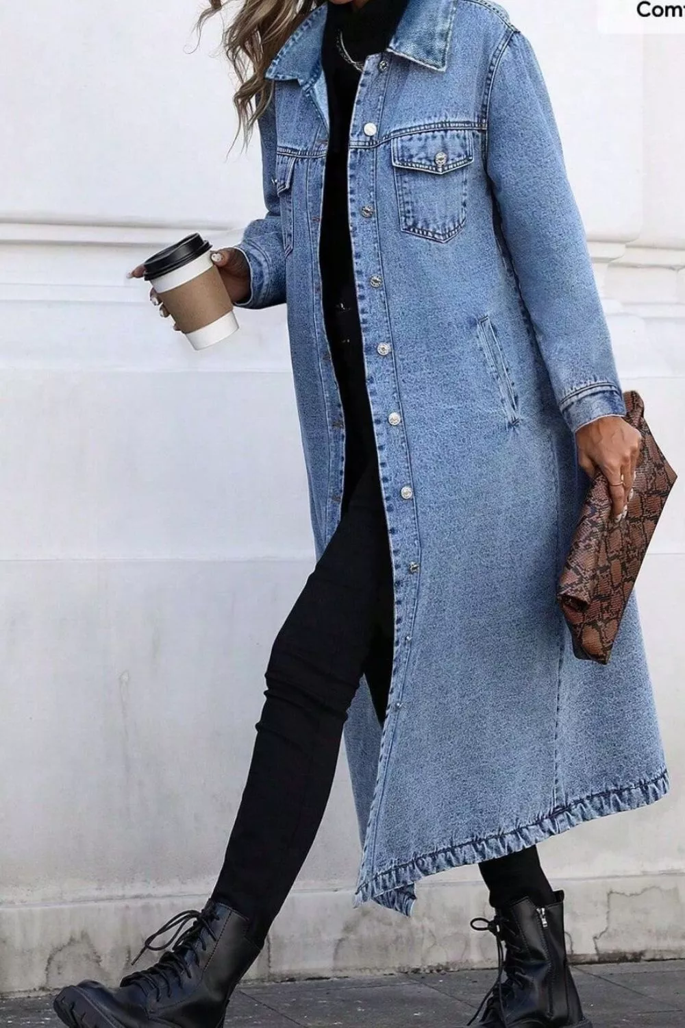 Longline Button-Front Denim Jacket - Image 4