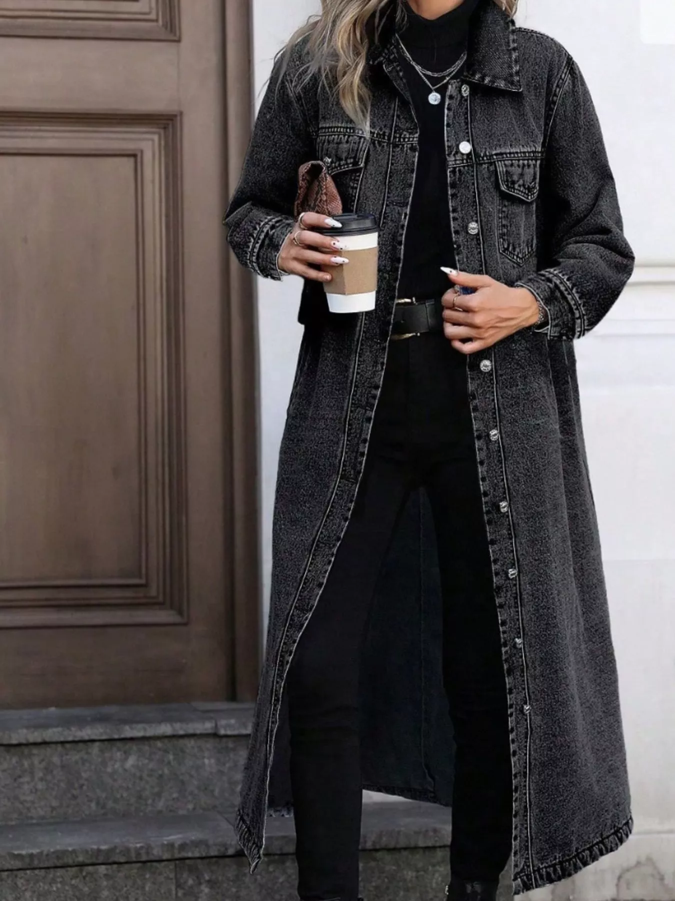 Longline Button-Front Denim Jacket - Image 6