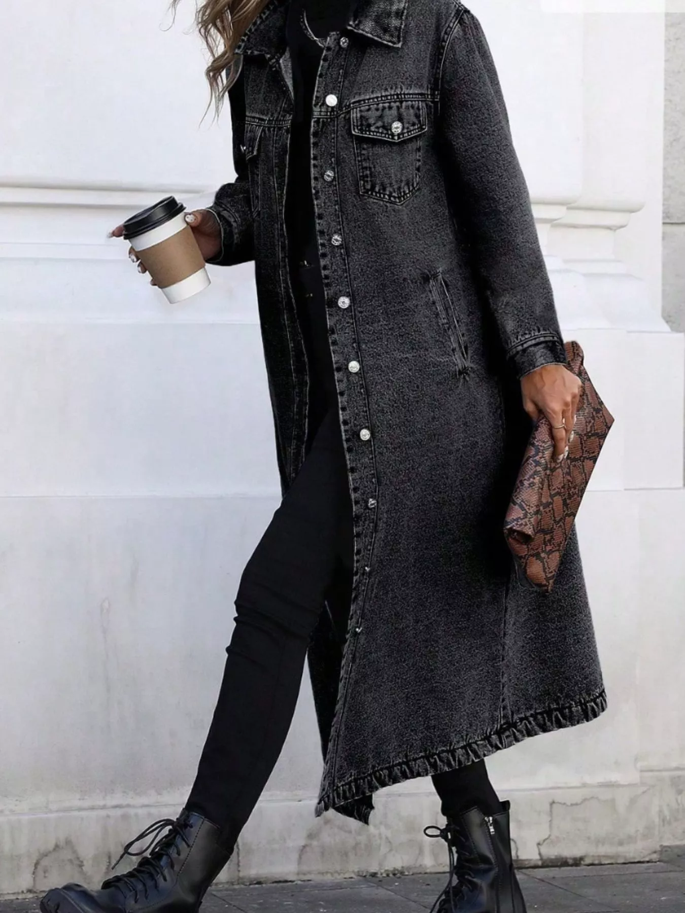 Longline Button-Front Denim Jacket - Image 8