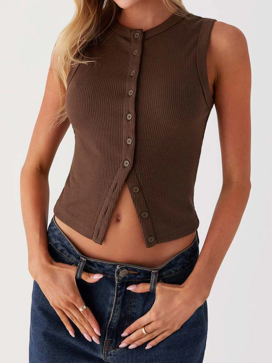Lovelet Button Up Round Neck Tank - Image 10