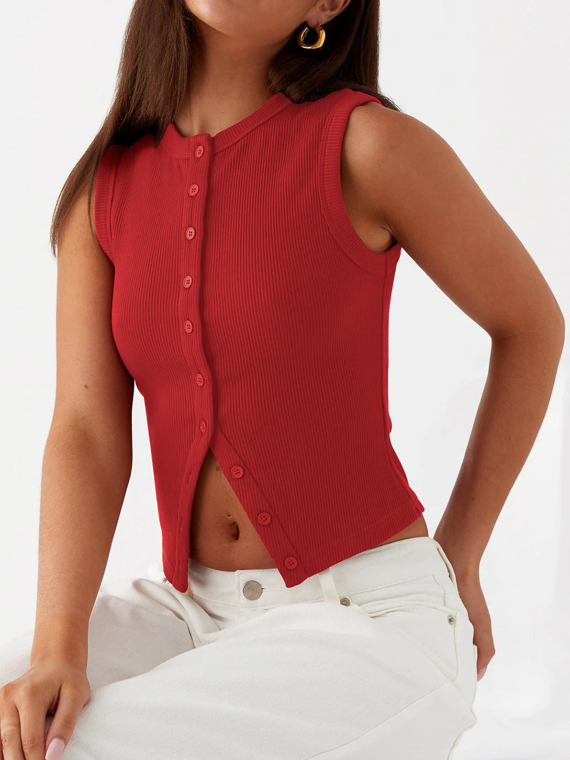 Lovelet Button Up Round Neck Tank - Image 15