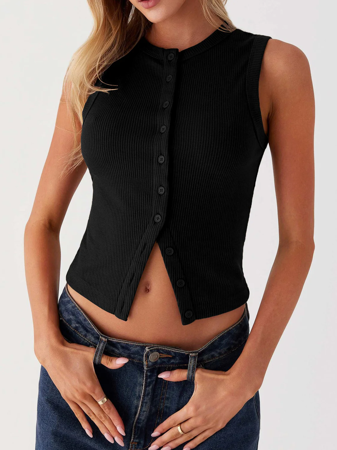Lovelet Button Up Round Neck Tank - Image 17