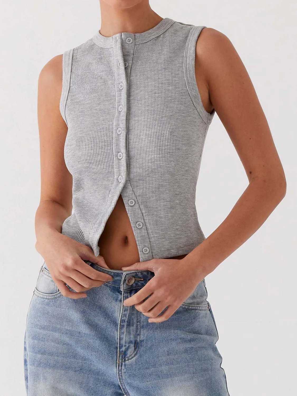 Lovelet Button Up Round Neck Tank - Image 4