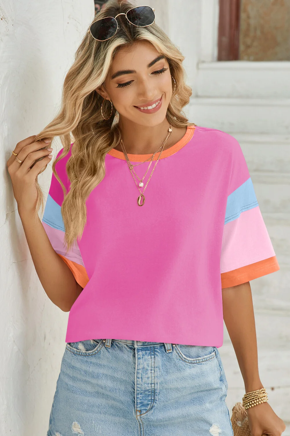 Lovelet Color Block Round Neck Half Sleeve T-Shirt - Image 12