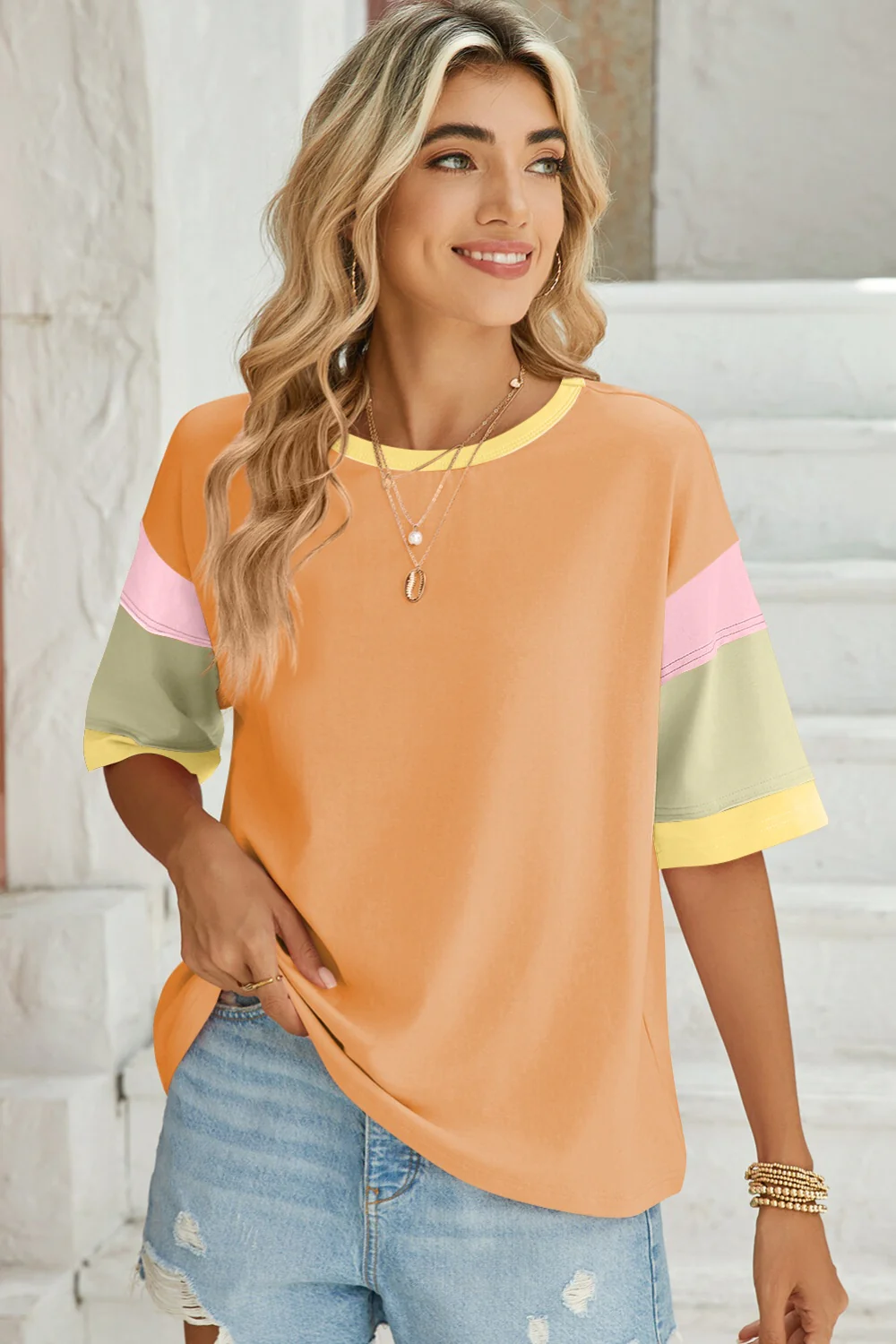 Lovelet Color Block Round Neck Half Sleeve T-Shirt - Image 5