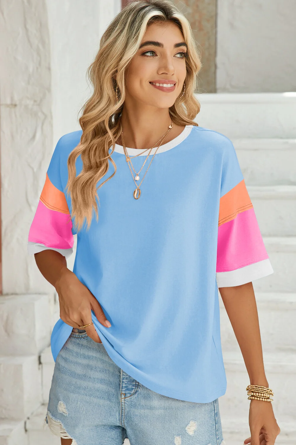Lovelet Color Block Round Neck Half Sleeve T-Shirt - Image 6