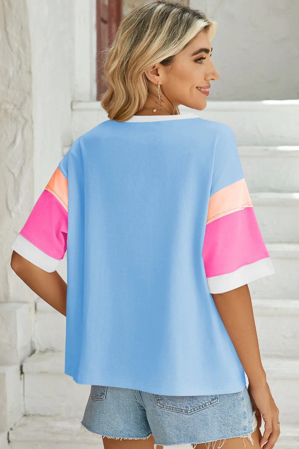 Lovelet Color Block Round Neck Half Sleeve T-Shirt - Image 7