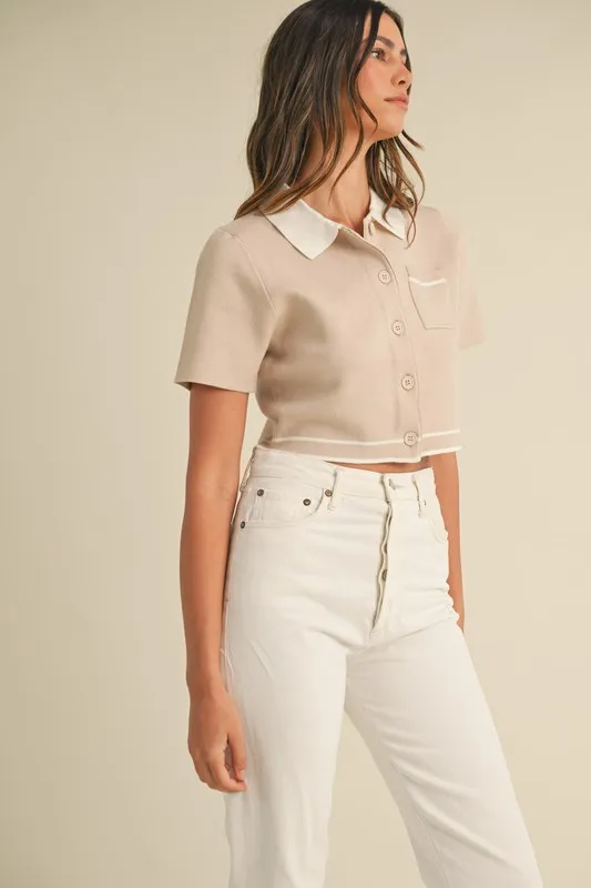 MABLE Button Down Contrast Collared Knit Cardigan - Image 2