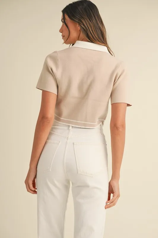 MABLE Button Down Contrast Collared Knit Cardigan - Image 3
