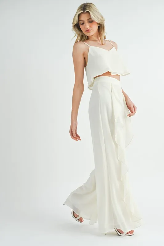 MABLE Crop Cami and Ruffled Wide Leg Pants Set - Image 4