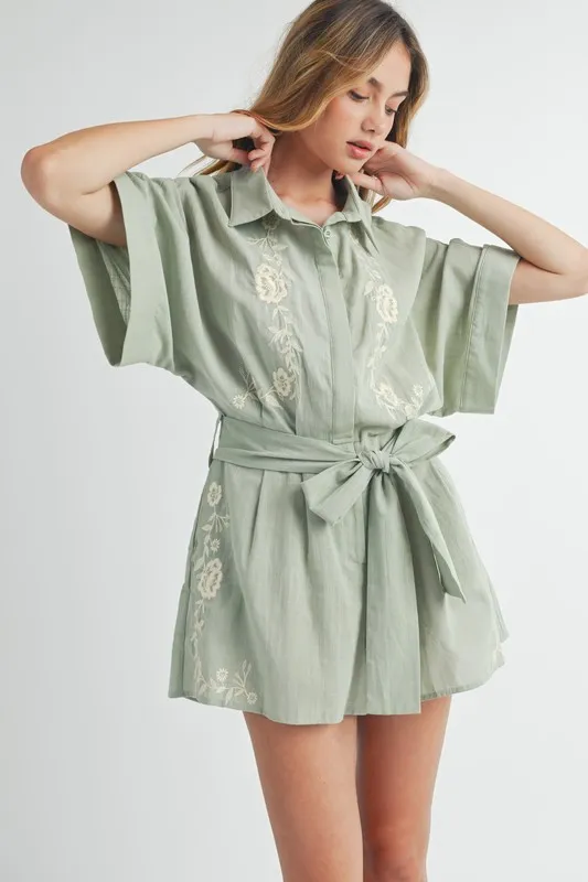 MABLE Embroidered Button Down Collared Neck Romper - Image 3
