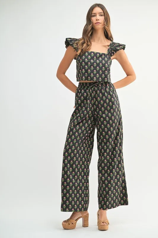 MABLE Floral Print Ruffle Top and Pants Set - Image 2