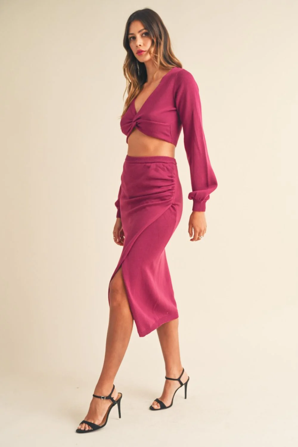 MABLE Front Twisted Knit Top and Midi Skirt Set - Image 4