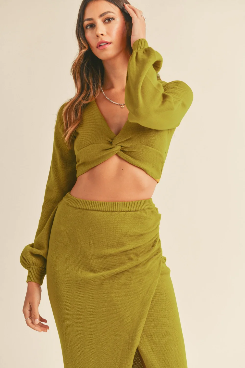 MABLE Front Twisted Knit Top and Midi Skirt Set - Image 4