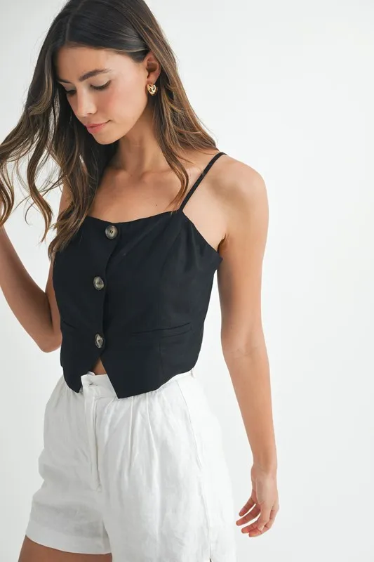 MABLE Linen Mix Button Down Tank Top - Image 4